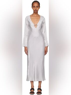 THIRD FORM Silver Untamed Bias Long Sleeve Front Tie Dress Size 6